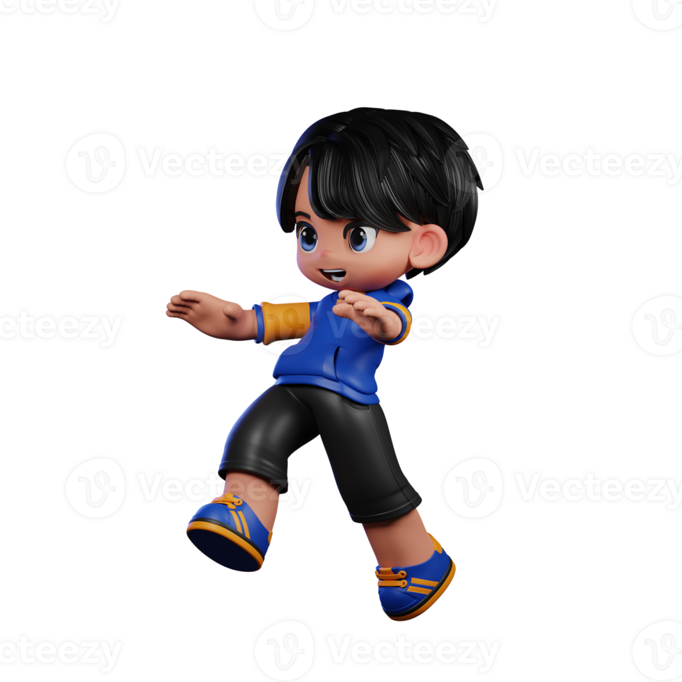 Boy with A Blue Jacket and Black Shorts Doing Jump Pose png