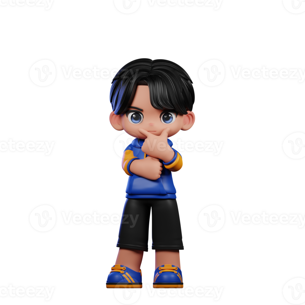 Boy with A Blue Jacket and Black Shorts Doing Curious Pose png