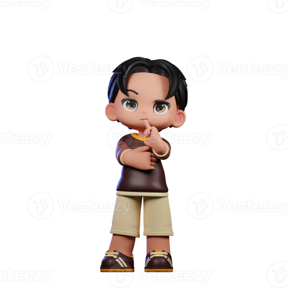 A Cartoon Character with a Brown Shirt and Brown Shorts Thinking Deeply Pose png