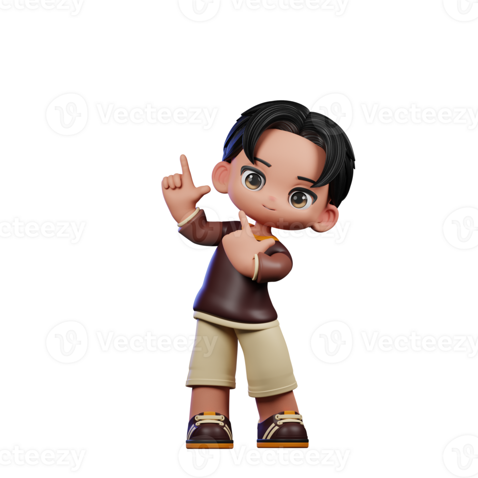 A Cartoon Character with a Brown Shirt and Brown Shorts Pointing Up Pose png