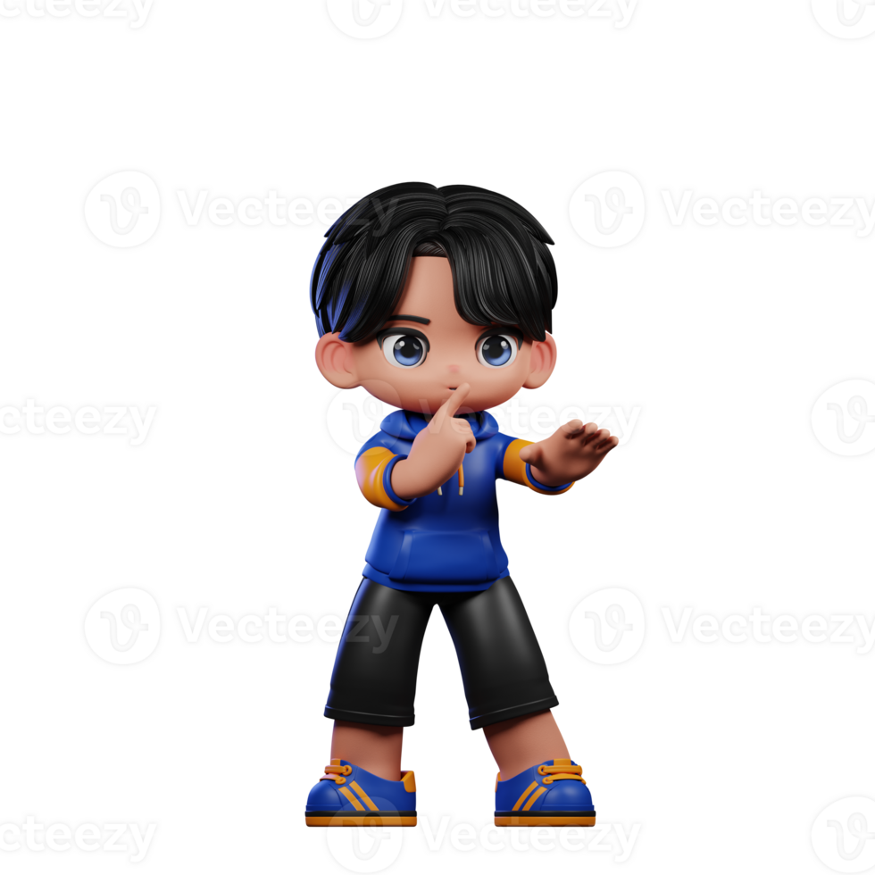 Boy with A Blue Jacket and Black Shorts Shhttt Pose png