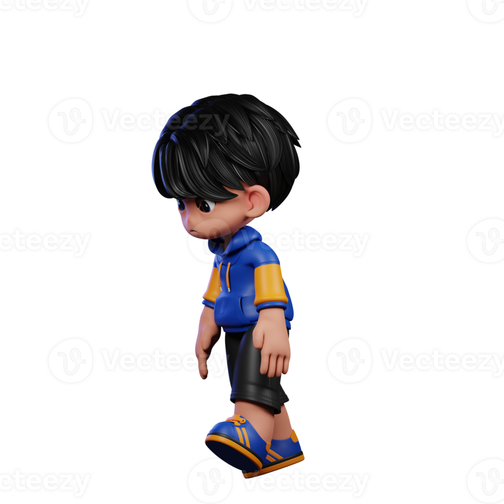 Boy with A Blue Jacket and Black Shorts Tired Walk Pose png