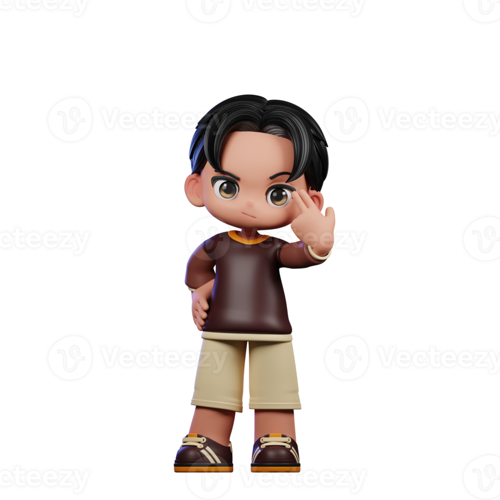 A Cartoon Character with a Brown Shirt and Brown Shorts Pointing at Him Pose png