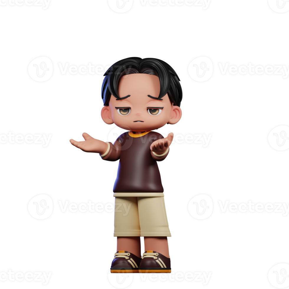A Cartoon Character with a Brown Shirt and Brown Shorts Confused Pose png