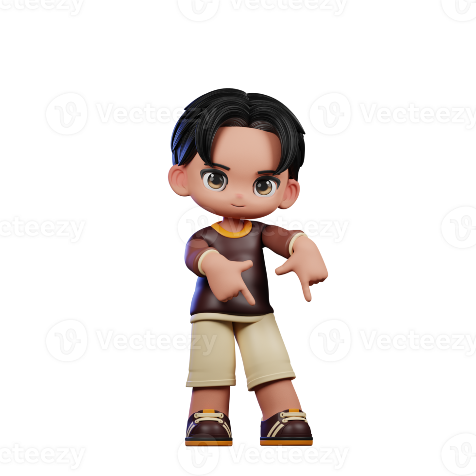 A Cartoon Character with a Brown Shirt and Brown Shorts Pointing Down Pose png