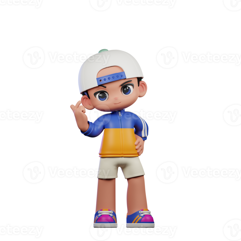 3d Cartoon Character in a Blue Shirt and White Hat Giving Love Sign Pose png