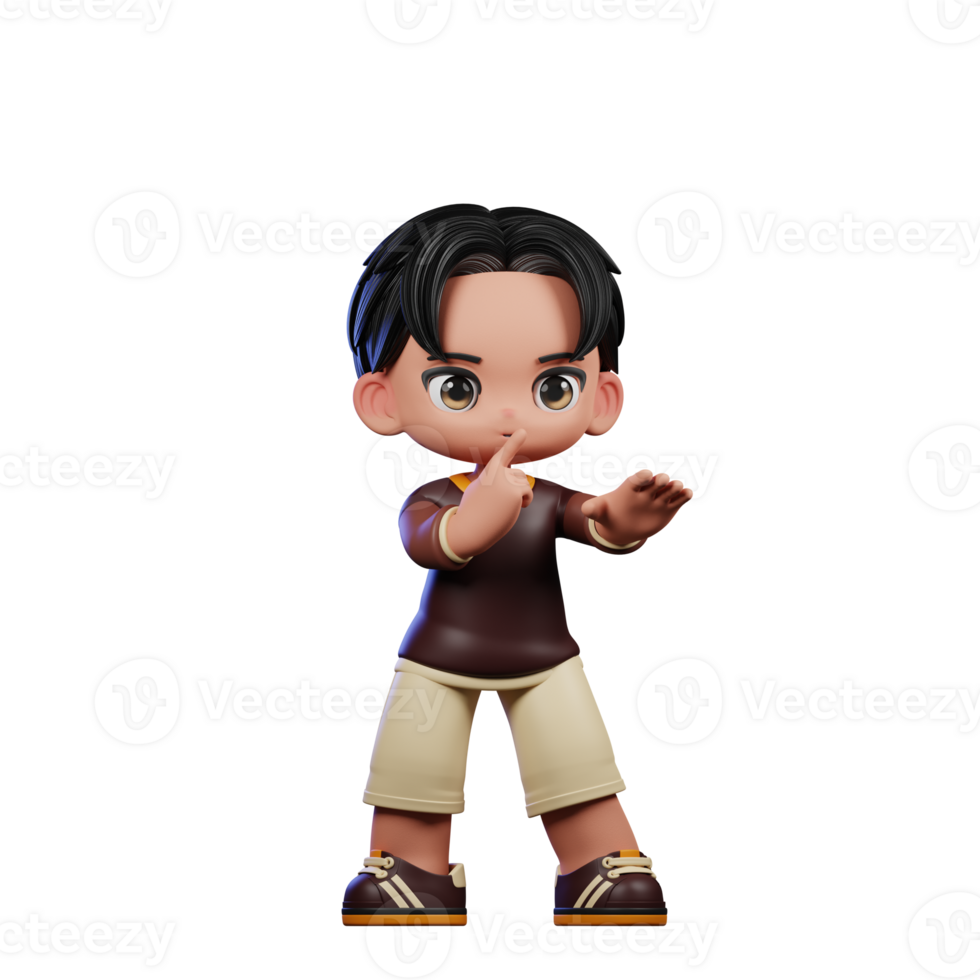 A Cartoon Character with a Brown Shirt and Brown Shorts Shhttt Pose png
