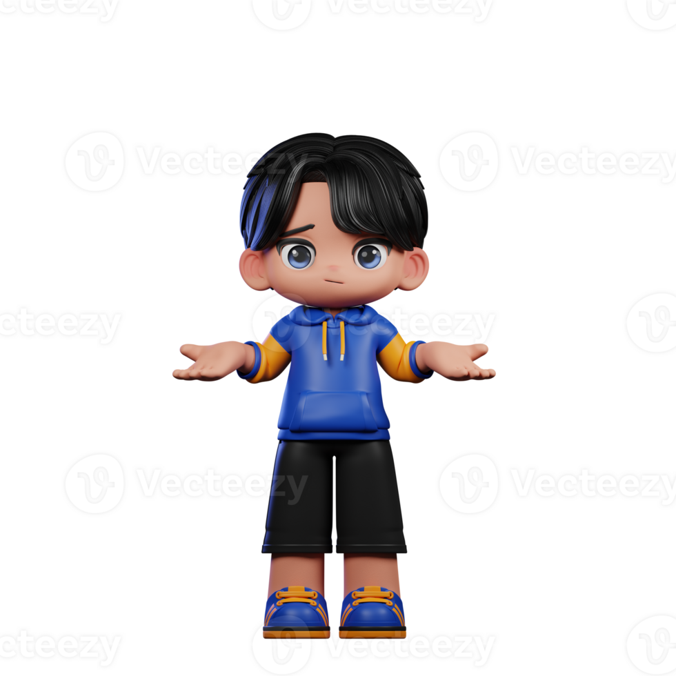 Boy with A Blue Jacket and Black Shorts Doing No Idea Pose png