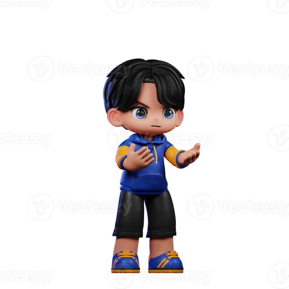 Boy with A Blue Jacket and Black Shorts Angry Pose png