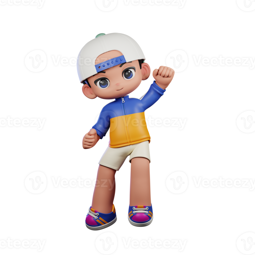 3d Cartoon Character in a Blue Shirt and White Hat Giving Congrats Pose png