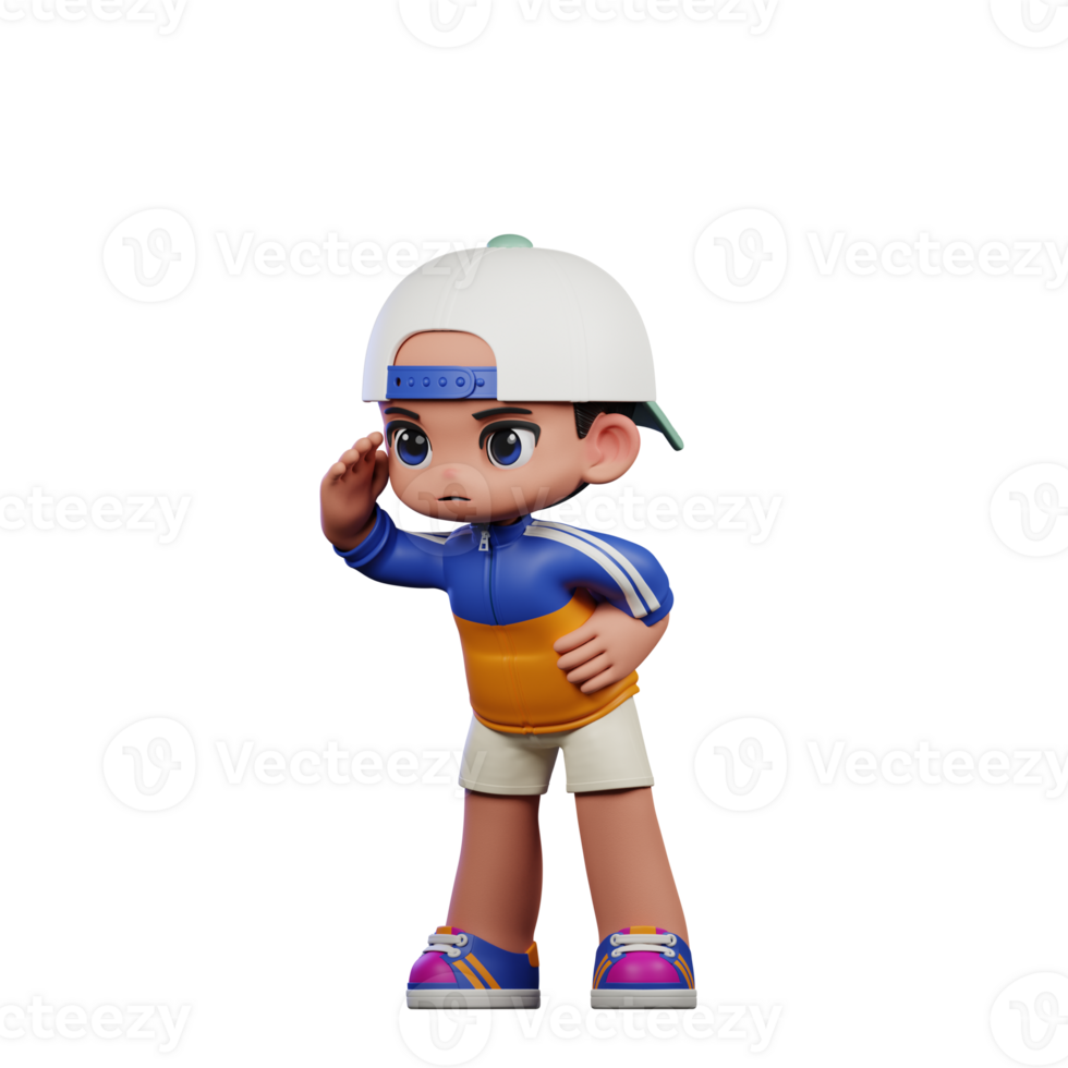 3d Cartoon Character in a Blue Shirt and White Hat Looking Pose png