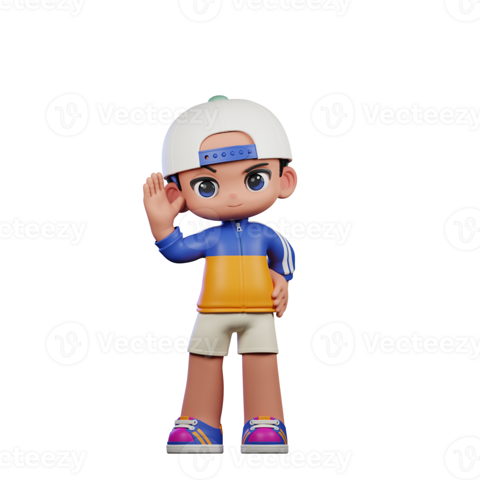 3d Cartoon Character in a Blue Shirt and White Hat Greeting Pose png