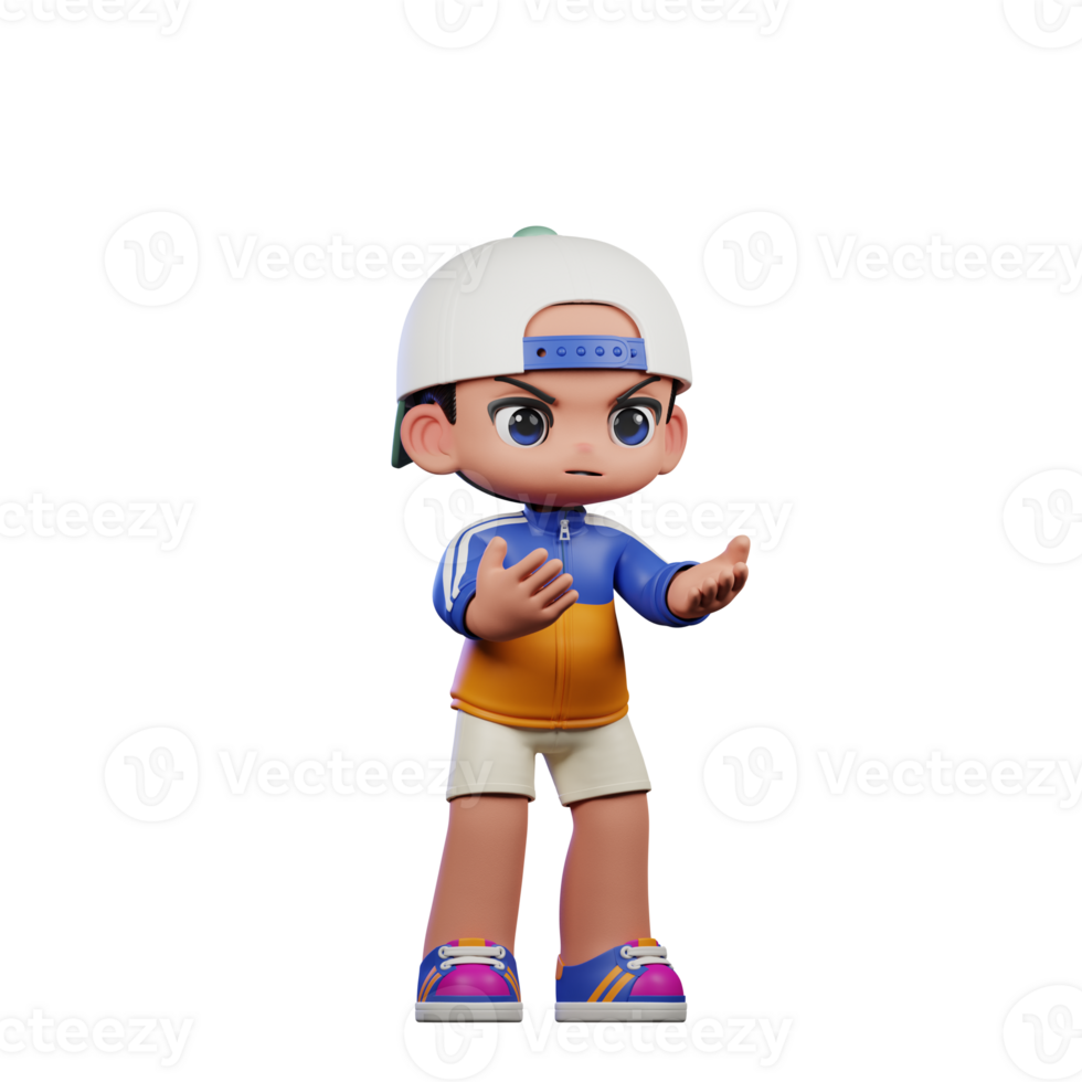 3d Cartoon Character in a Blue Shirt and White Hat Angry Pose png