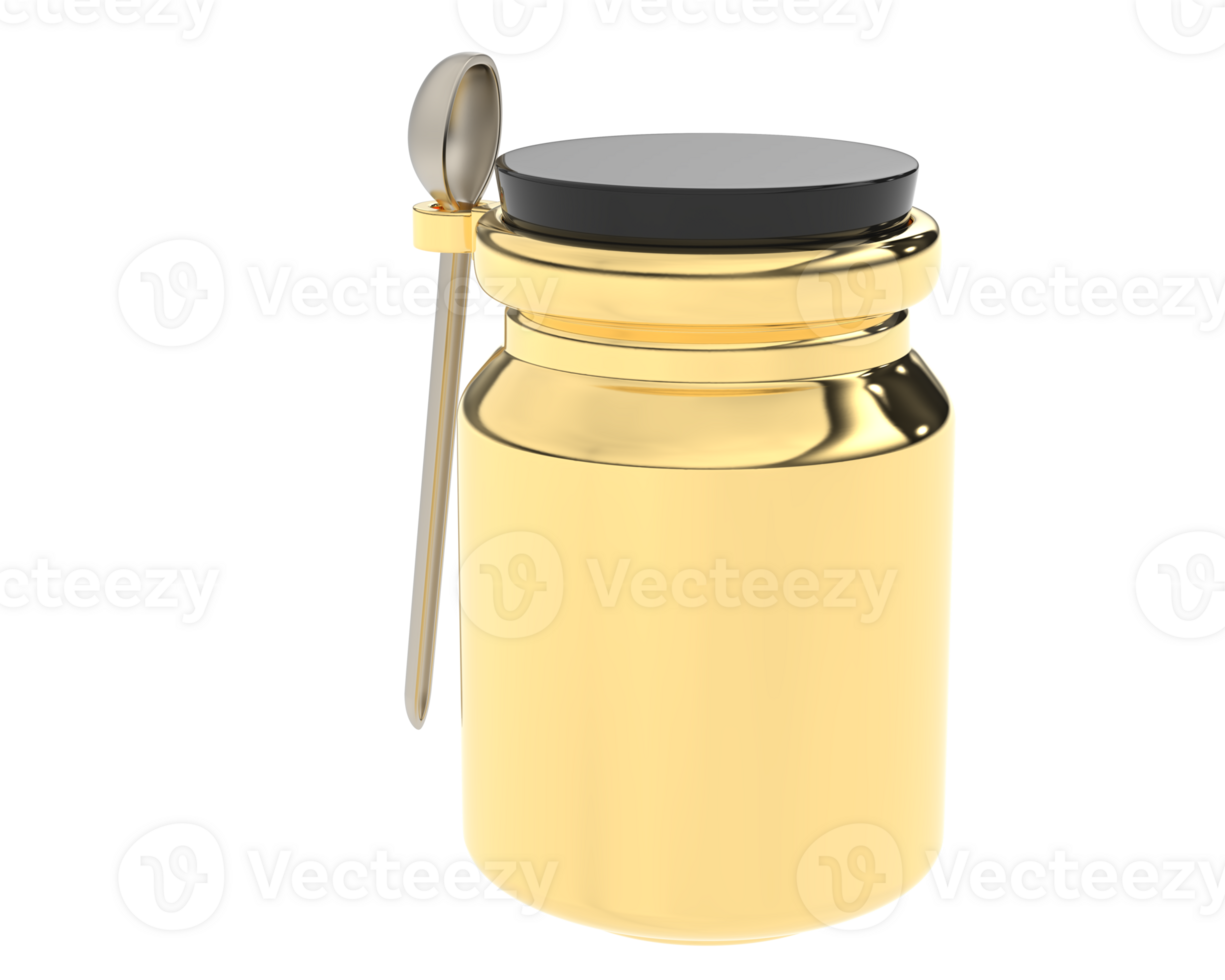 Jar with spoon isolated on background. 3d rendering - illustration png