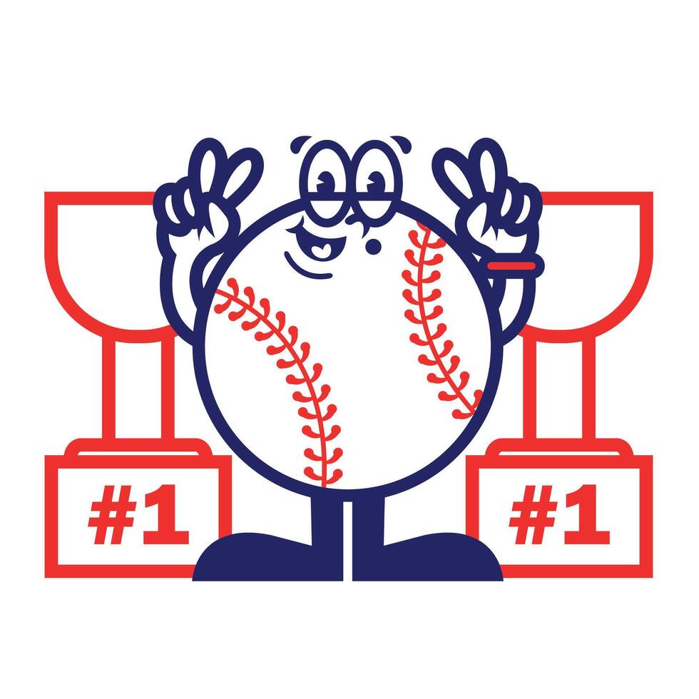 Funny cartoon character of baseball ball. Can be used as Sticker, posters, prints. Retro cartoon style. illustration vector