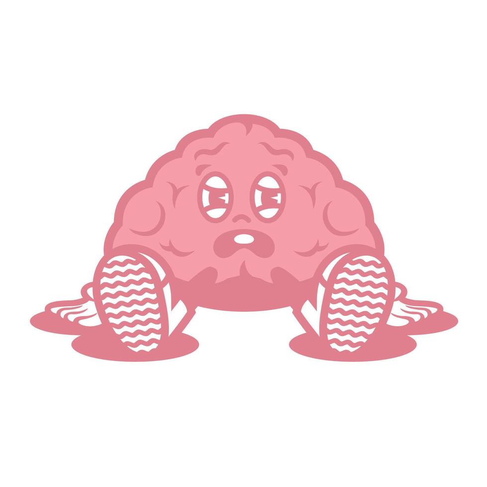 Funny cartoon character of brain, mental health matters. Can be used as Sticker, posters, prints. Retro cartoon style. illustration vector