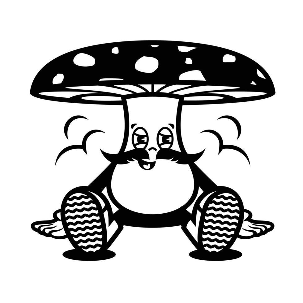 Funny cartoon character of mushroom. Can be used as Sticker, posters, prints. Retro cartoon style. illustration vector