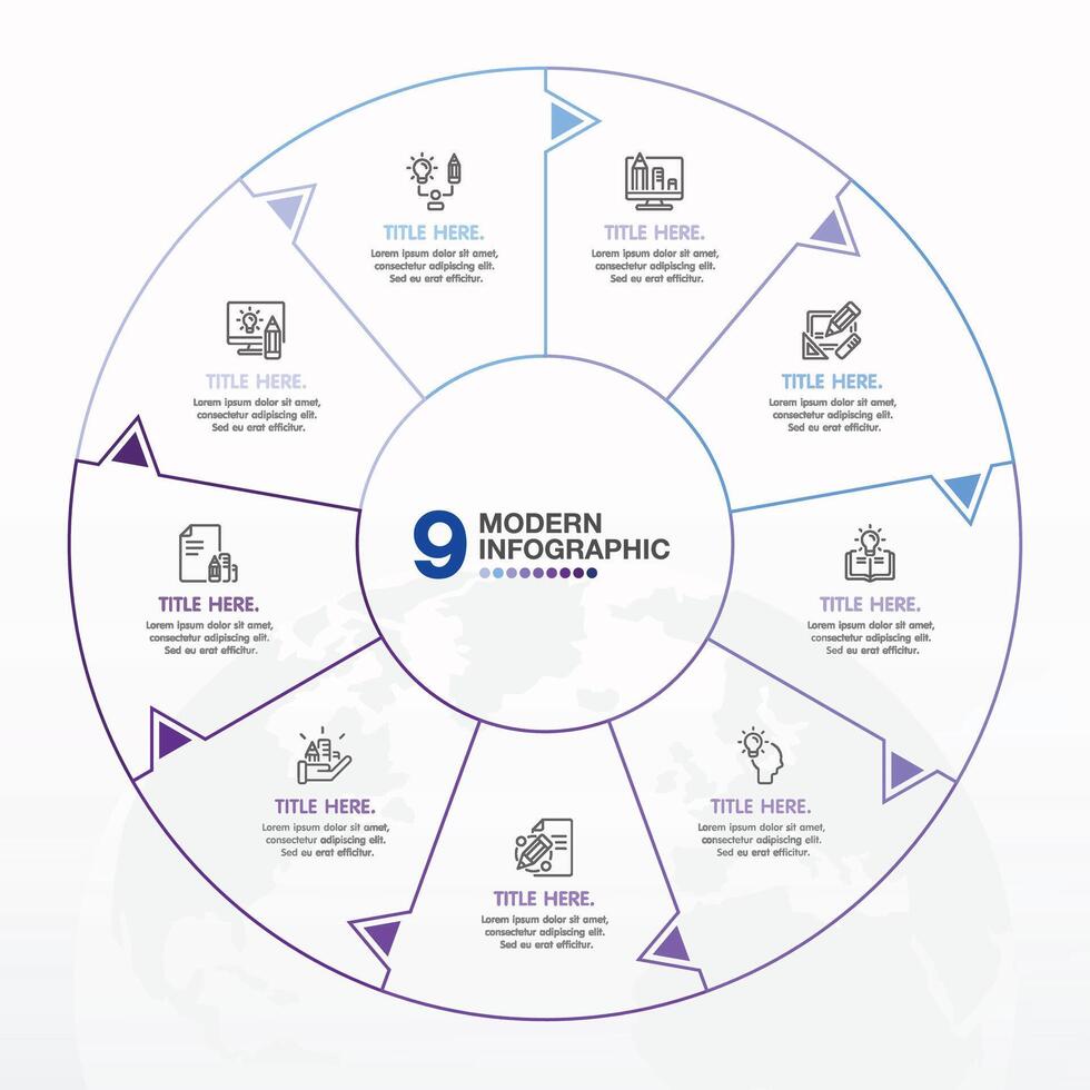 Blue tone circle infographic with 9 steps, process or options. vector