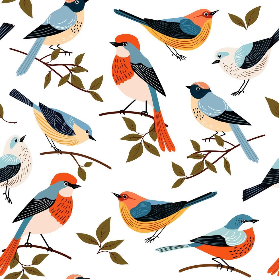 Seamless background pattern decorative birds hand draw flat . vector
