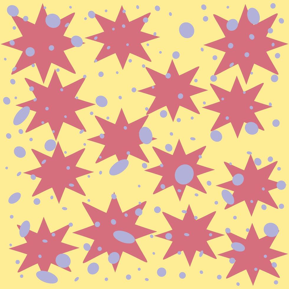 Seamless pattern illustration, pink stars, yellow background and blue snow vector