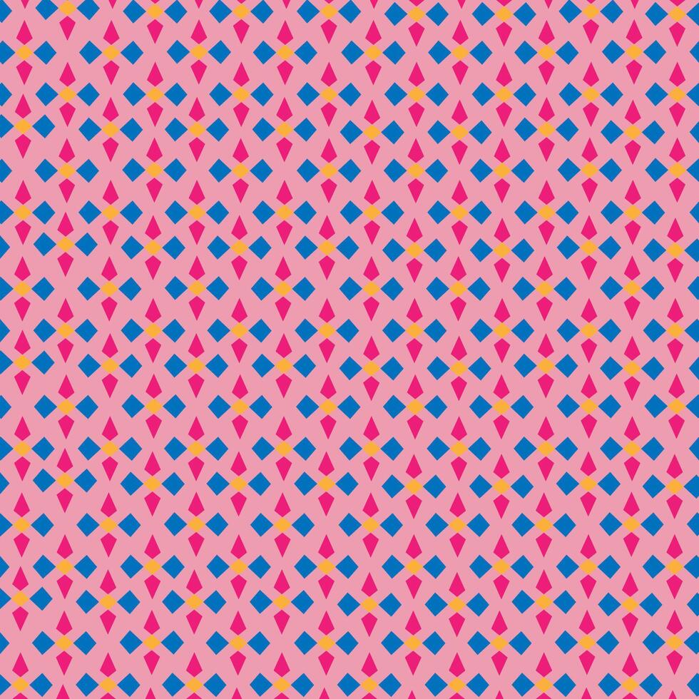 Abstract illustration background with three geometric seamless patterns in red, pink, yellow, blue. vector