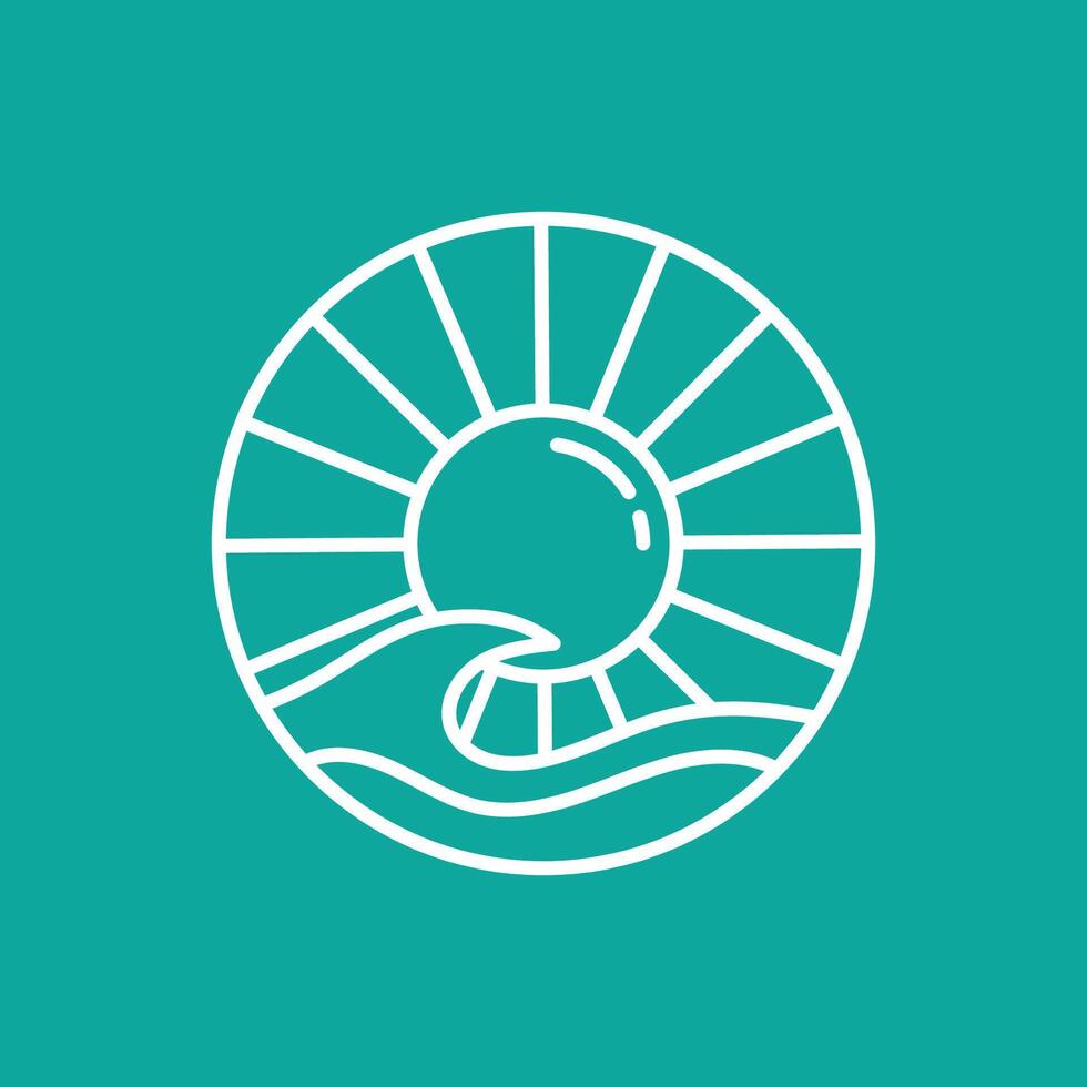 Sunset outline with ocean waves vector