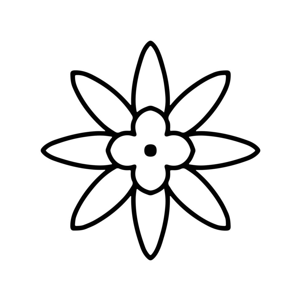 Simple shape mandala flowers, abstract floral elements, meditative flower motif. Flower sign and symbol. vector
