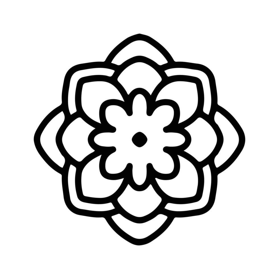 Simple shape mandala flowers, abstract floral elements, meditative flower motif. Flower sign and symbol. vector