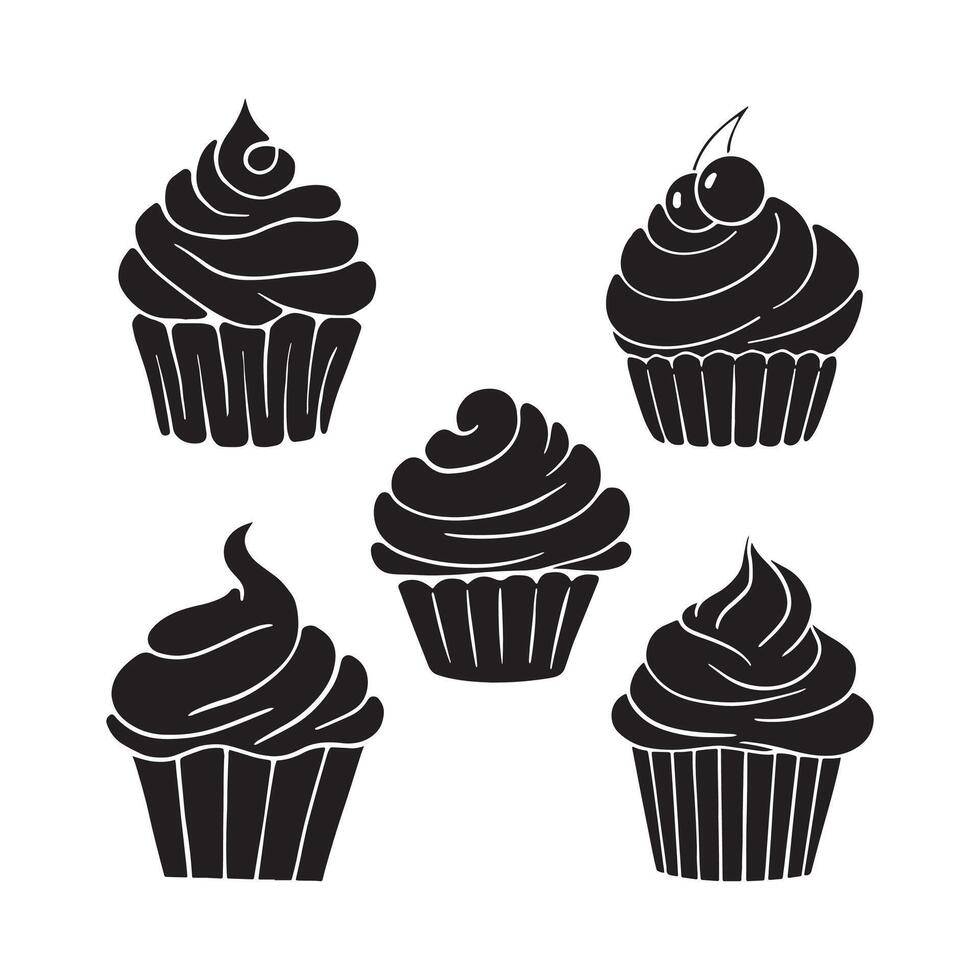 Cupcake Silhouette Design. Cupcake Cartoon Illustration In Black Color vector