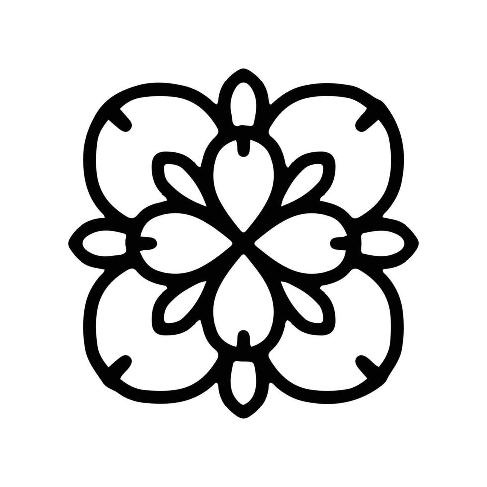 Simple shape mandala flowers, abstract floral elements, meditative flower motif. Flower sign and symbol. vector