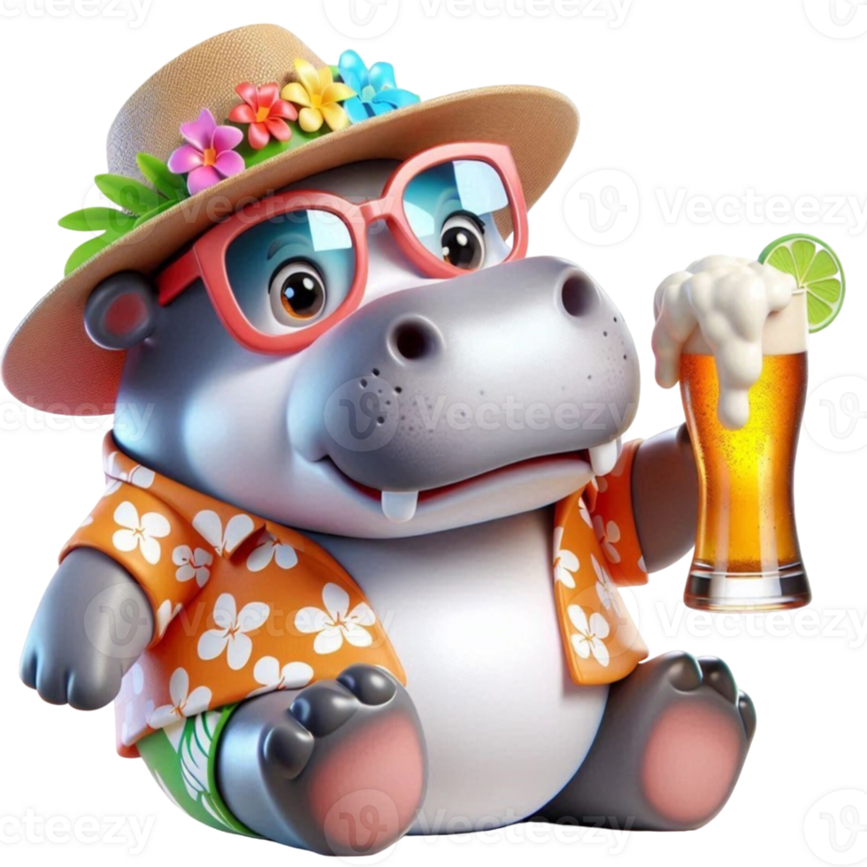 aigenerated hippo with a beer png