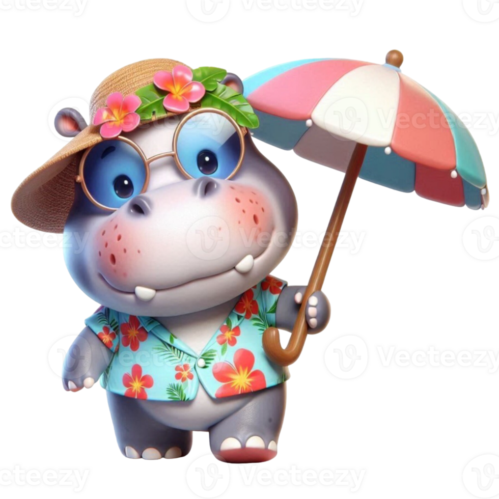 aigenerated hippo cartoon with an umbrella png