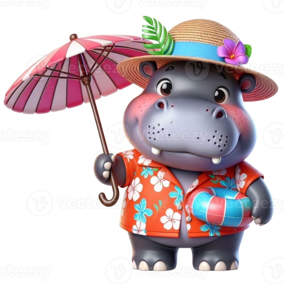 aigenerated hippo cartoon with an umbrella png