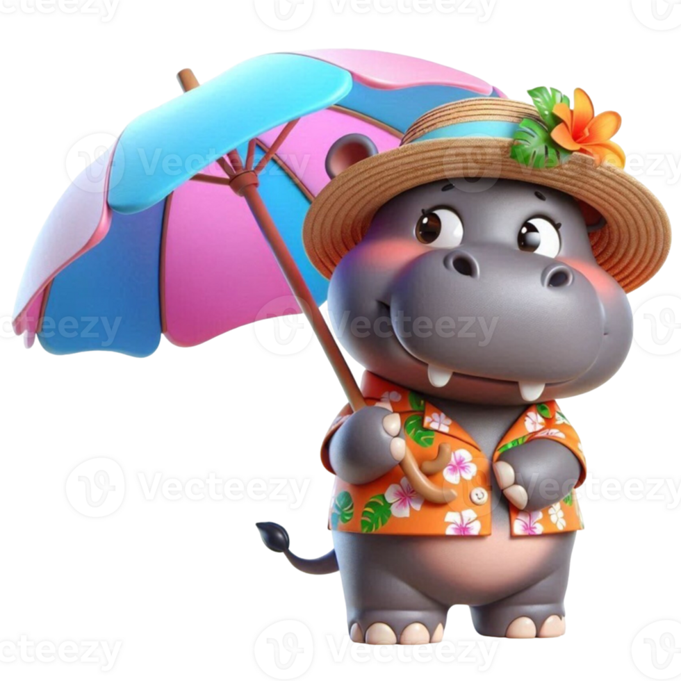 aigenerated hippo cartoon with an umbrella png