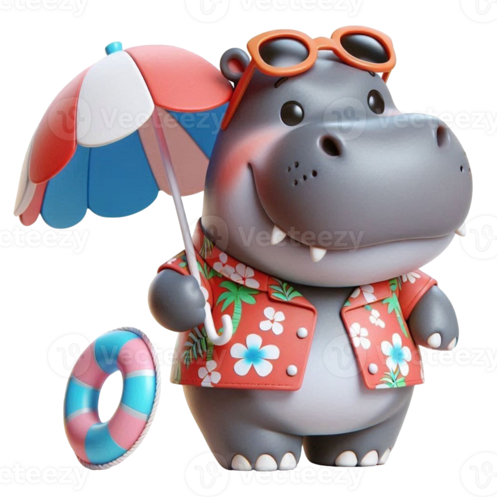 aigenerated hippo cartoon with an umbrella png