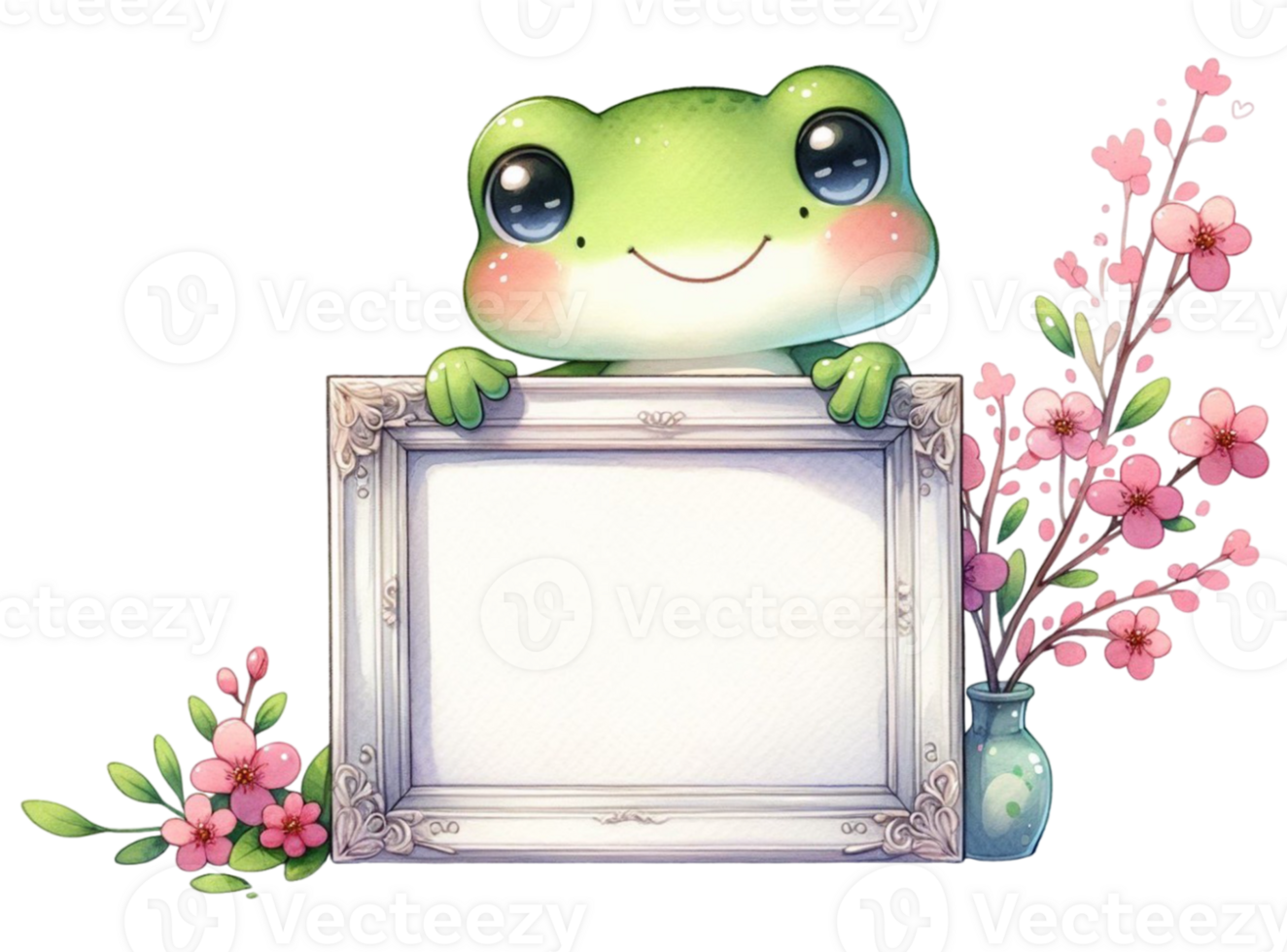 aigenerated frog couple holding a frame png