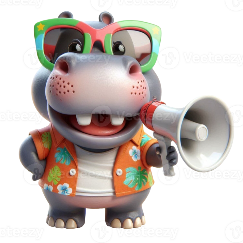 aigenerated hippo cartoon holding a megaphone png