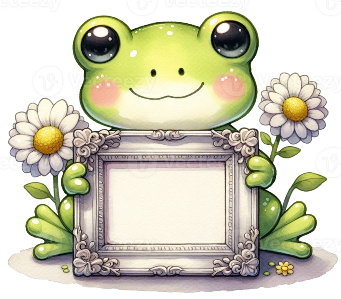 aigenerated frog couple holding a frame png