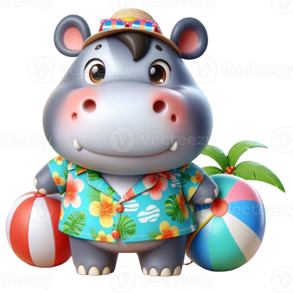 aigenerated hippo in hawaiian clothes png