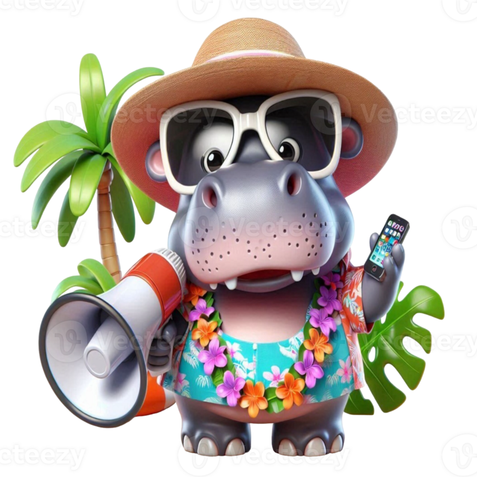 aigenerated hippo cartoon holding a megaphone png