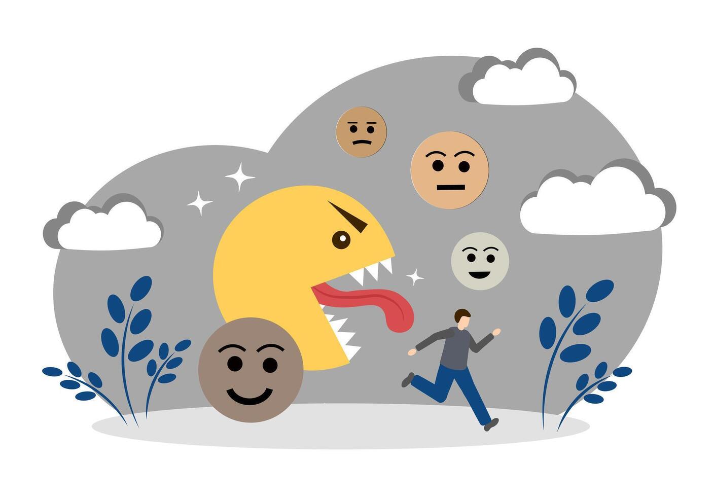 Emotional state. Stress situation, fears and phobias, stress. Mental health. Different emotions vector