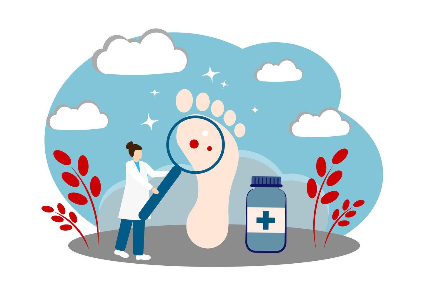 Podologist. The scene of the patient's inspection. Human foot. The concept of foot treatment. Podiatry as a branch of medical science vector