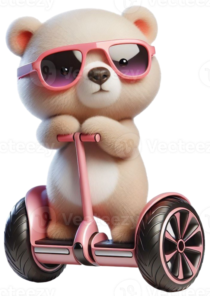 aigenerated bear wearing sunglasses riding a scooter png