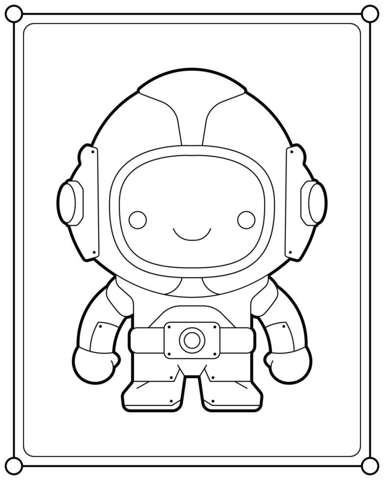 Cute robot astronaut in space suitable for children's coloring page illustration vector