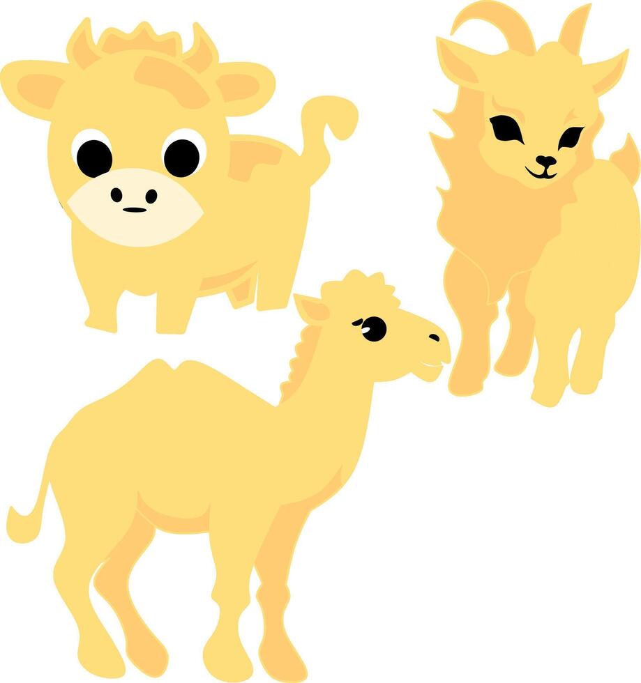 Funny icon set of camel, cow, and goat for your celebrtae eid al adha day vector