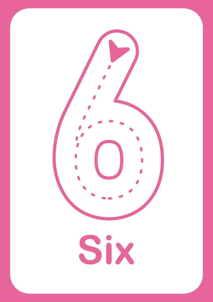 Printable flashcard trace number and text for children. For preschool years and kindergarten kids learning numbers vector