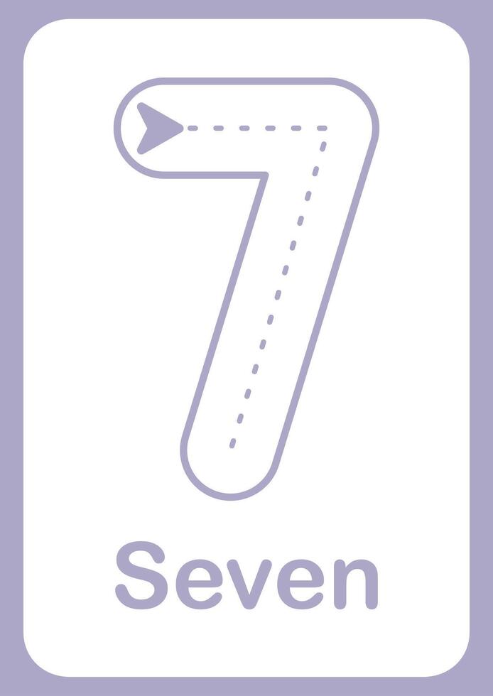 Printable flashcard trace number and text for children. For preschool years and kindergarten kids learning numbers vector