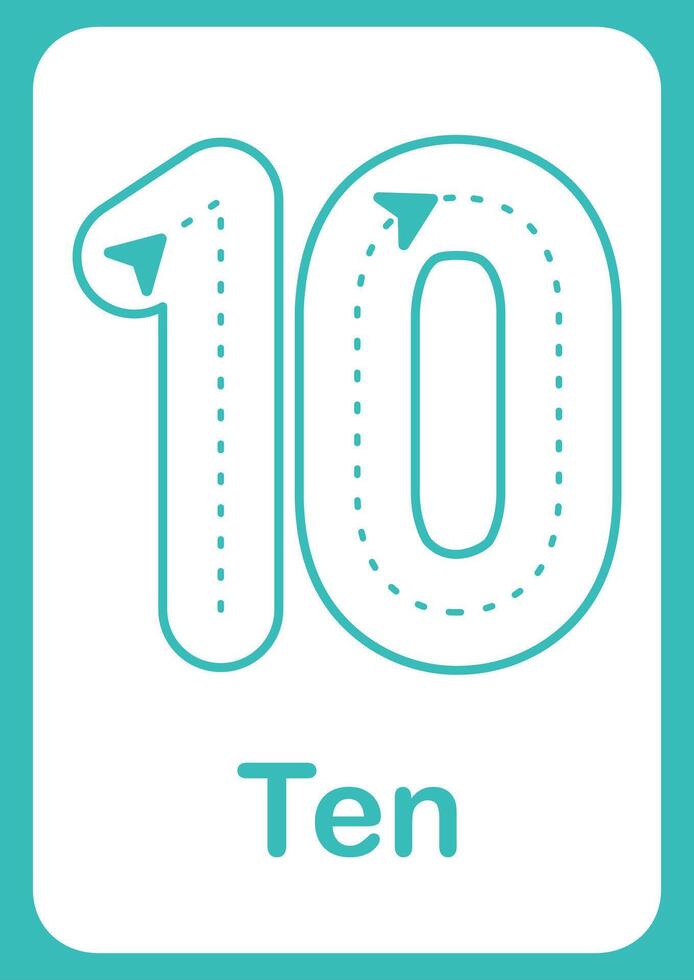 Printable flashcard trace number and text for children. For preschool years and kindergarten kids learning numbers vector