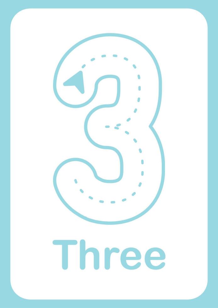 Printable flashcard trace number and text for children. For preschool years and kindergarten kids learning numbers vector
