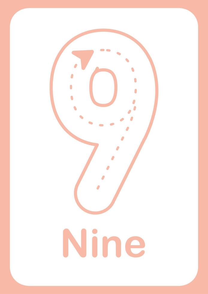 Printable flashcard trace number and text for children. For preschool years and kindergarten kids learning numbers vector